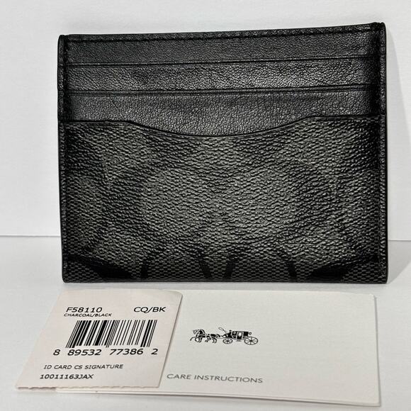 Coach Black Slim Id Card Case In Signature Canvas Wallet unisex ✨ - Picture 2 of 6